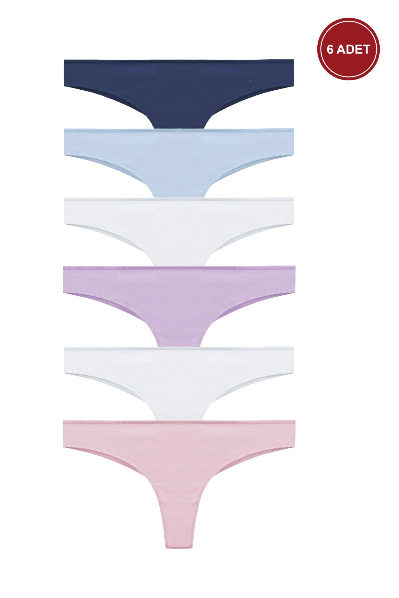 Kadın Pamuklu 6'lı Brazilian Külot Mavi - Pudra - L/XL
