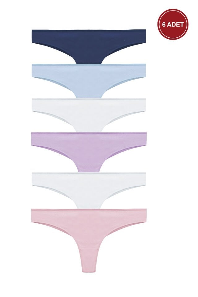 Kadın Pamuklu 6'lı Brazilian Külot Mavi - Pudra - L/XL