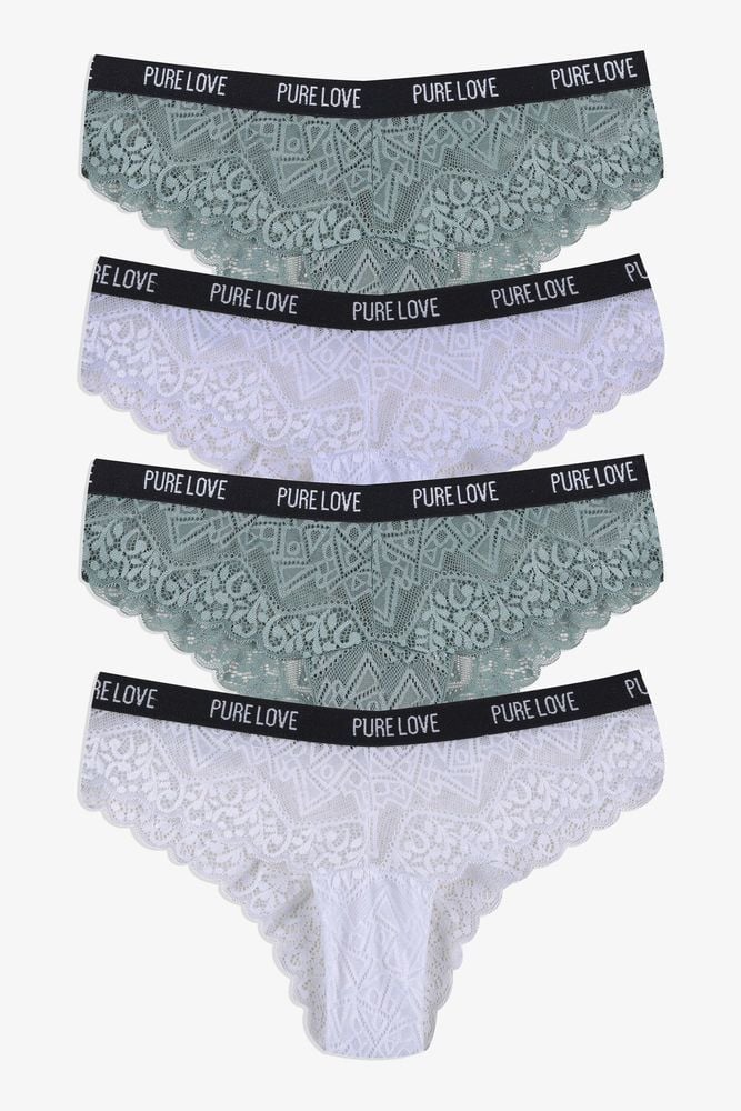 Kadın 4'lü Yazılı Lastikli Dantelli Fantezi Külot