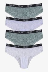 Kadın 4'lü Yazılı Lastikli Dantelli Fantezi Külot