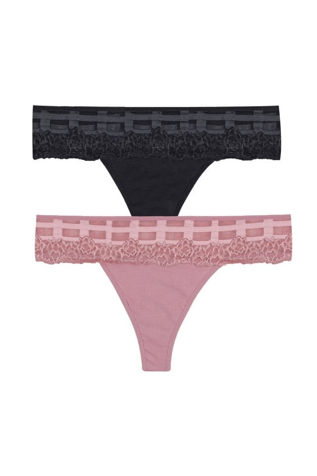 Kadın Pamuklu Dantel Detaylı Tanga L - XL