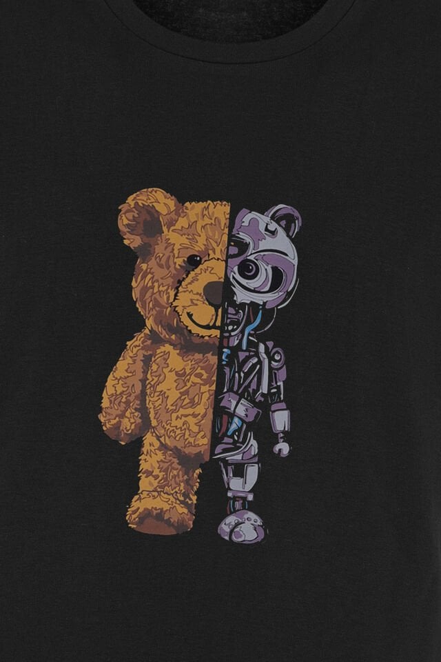 Erkek Pamuklu Kısa Kollu Üst Robot Baskılı Cep Detaylı Pijama Takımı