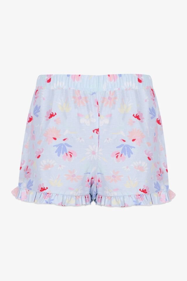 Kadın Pamuklu Mavi Çiçekli Ayıcıklı Baskılı Şortlu Pijama Takımı KO70124 Mavi Çiçekli - L - KO70124 Mavi Çiçekli - L