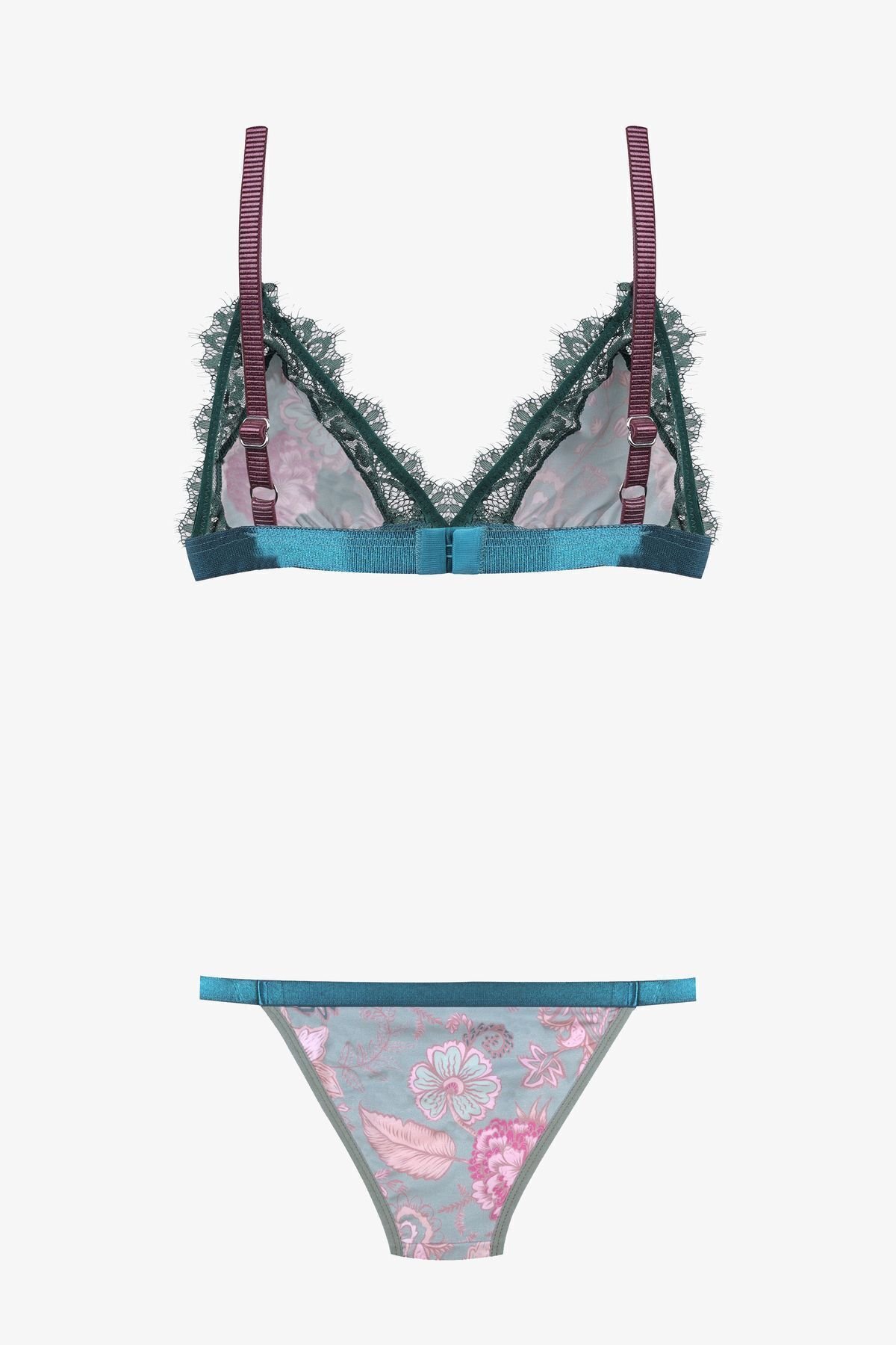 Kadın Saçaklı Dantelli Desenli Sütyen Takım Çok Renkli - 80B - Çok Renkli - 80B