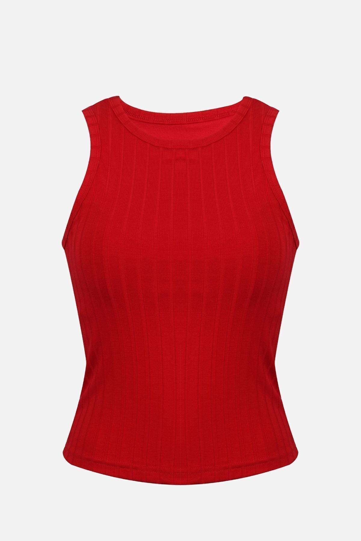 Kadın Halter Yaka Kaplı Sporcu Crop Kırmızı - S - Kırmızı - S