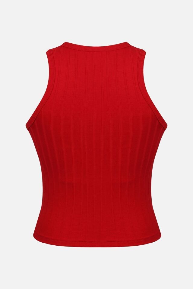 Kadın Halter Yaka Kaplı Sporcu Crop Kırmızı - S - Kırmızı - S