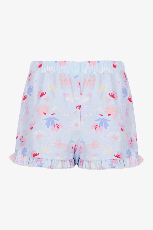 Kadın Pamuklu Mavi Çiçekli Ayıcıklı Baskılı Şortlu Pijama Takımı KO70124 Mavi Çiçekli - XL - KO70124 Mavi Çiçekli - XL