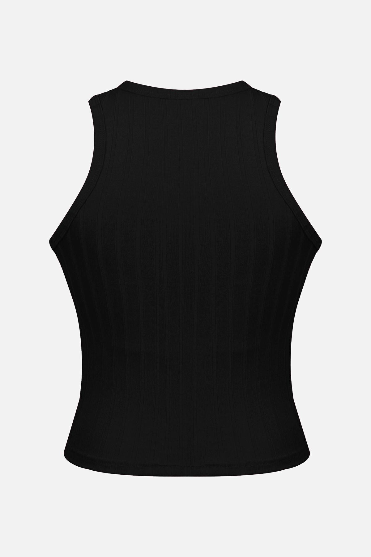 Kadın Halter Yaka Kaplı Sporcu Crop Siyah - L - Siyah - L