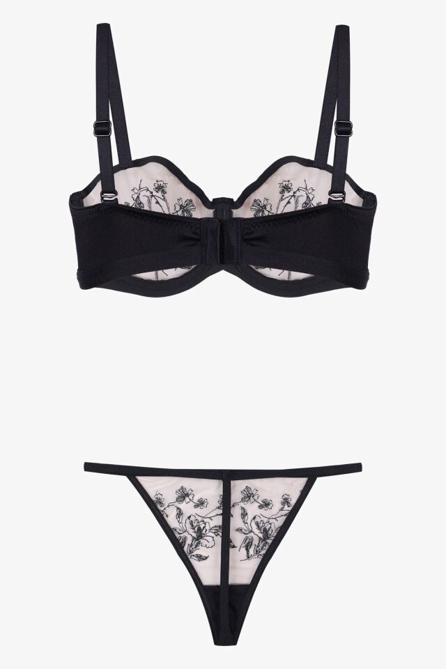 Kadın Siyah Brodeli Sütyen Takım Siyah - 75B - Siyah - 75B