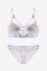 Kadın Işıltılı Desenli Düğmeli Dantel Detaylı Büstiyer Takım