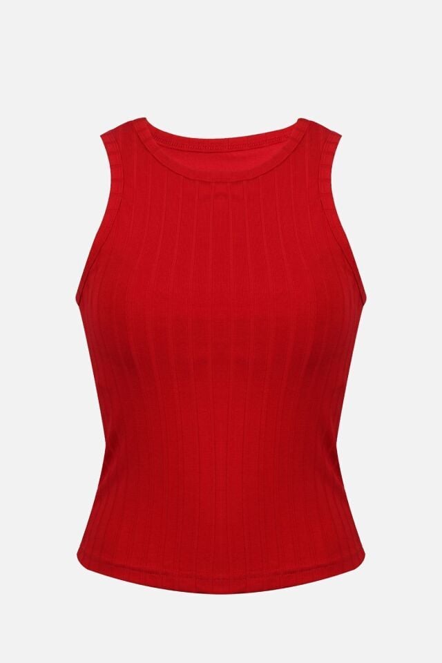 Kadın Halter Yaka Kaplı Sporcu Crop Kırmızı - XL - Kırmızı - XL