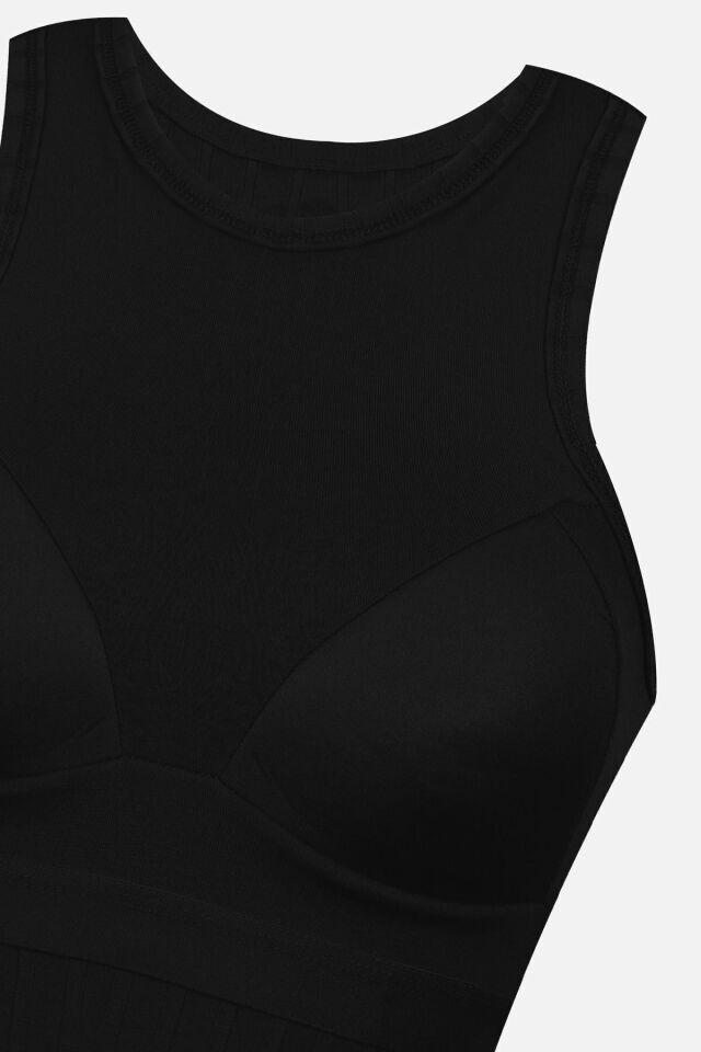 Kadın Halter Yaka Kaplı Sporcu Crop Siyah - S - Siyah - S