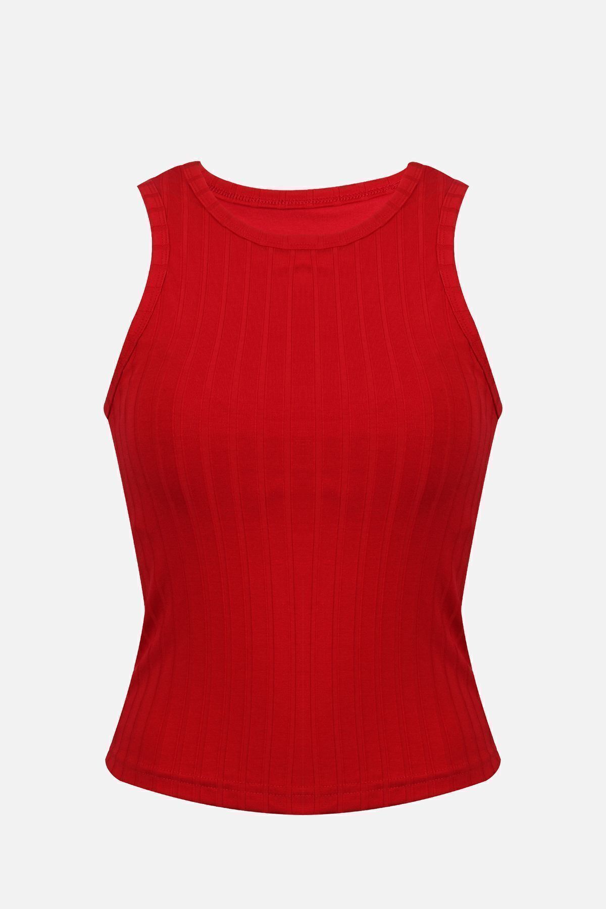 Kadın Halter Yaka Kaplı Sporcu Crop Kırmızı - M - Kırmızı - M