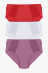 Kadın 3'lü Pamuklu Yan Dantelli Yüksek Bel Curve Külot