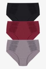 Kadın 3'lü Pamuklu Yan Dantelli Yüksek Bel Curve Külot