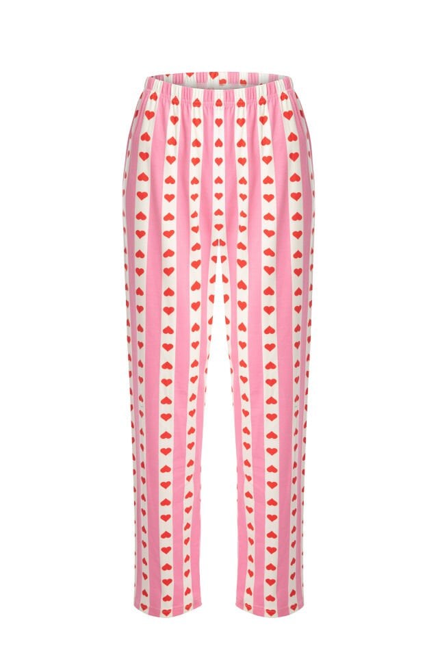 Kadın Pamuklu Kısa Kollu Kalpli Pijama Takımı