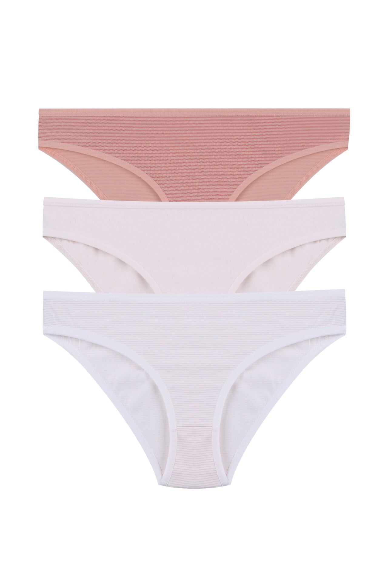 Kadın 3'lü Pamuklu Basic Külot Kahverengi - Ten - L/XL