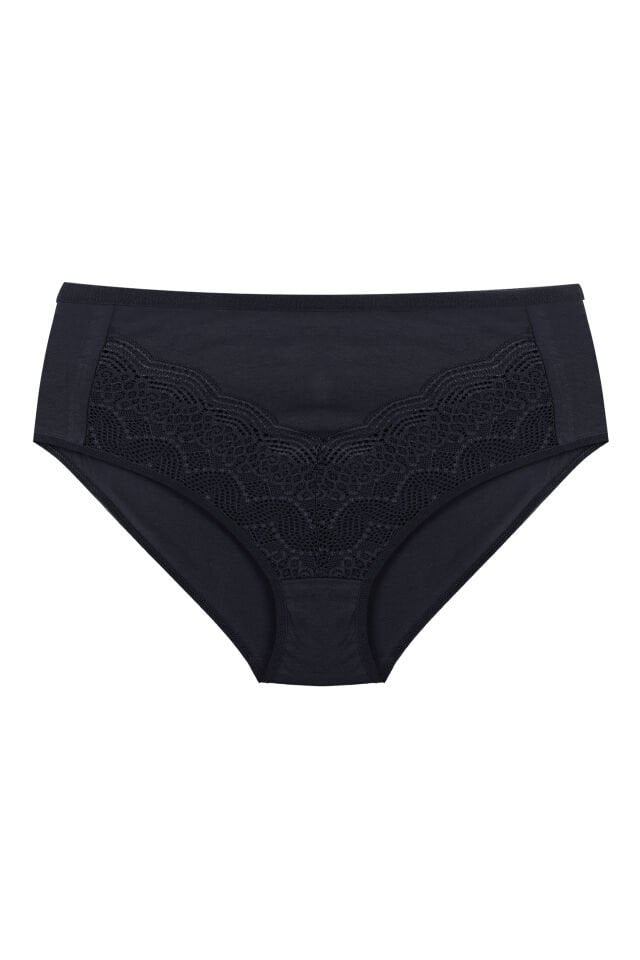 Kadın 3'lü Geniş Kenarlı Dantelli Pamuklu Fitilli Külot Siyah - Ekru