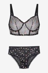 Kadın Çiçekli Desenli Dolgusuz Brodeli Tüllü Sütyen Takım