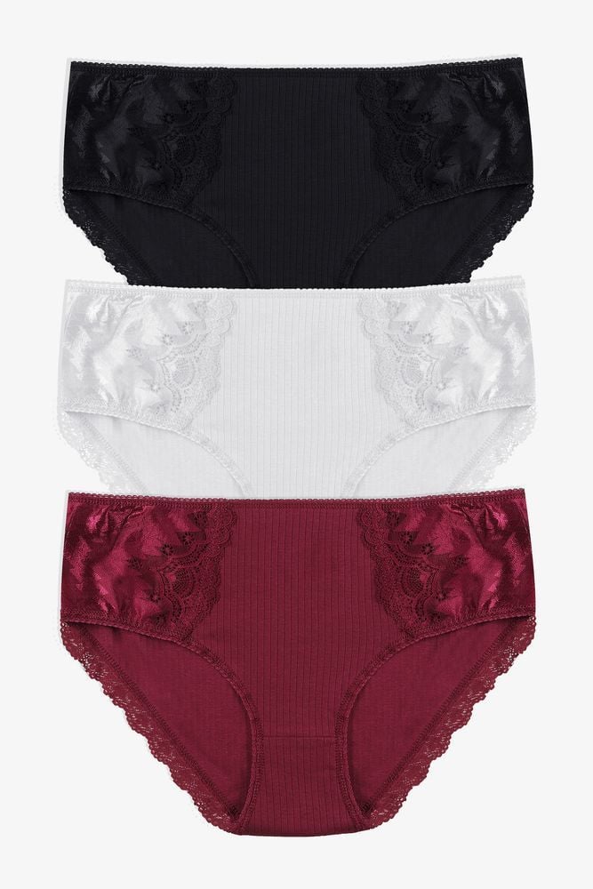 Kadın 3'lü Fitilli Yan Dantelli Külot