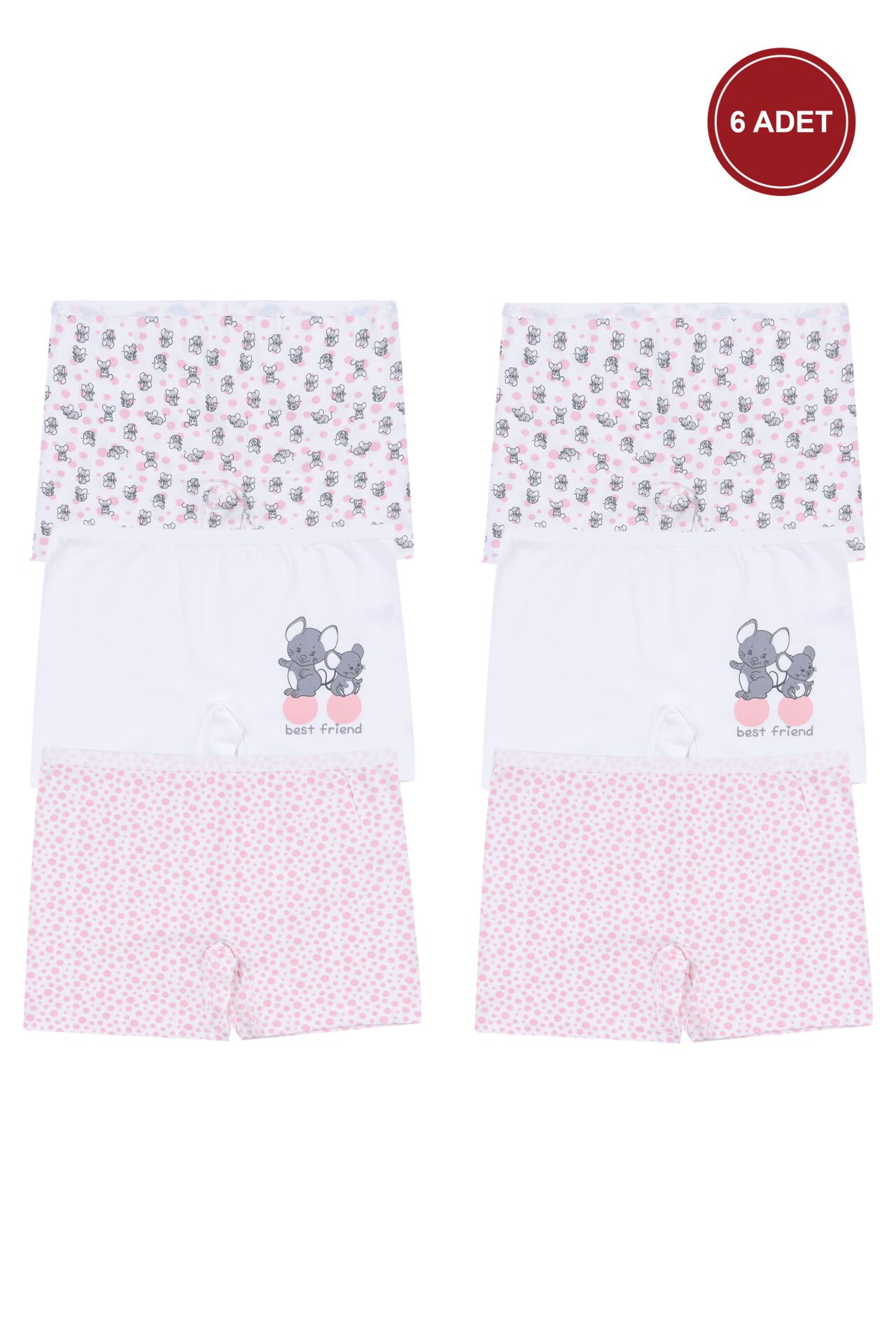 Kız Çocuk Pamuklu 6'lı Baskılı Boxer 3-5 Yaş