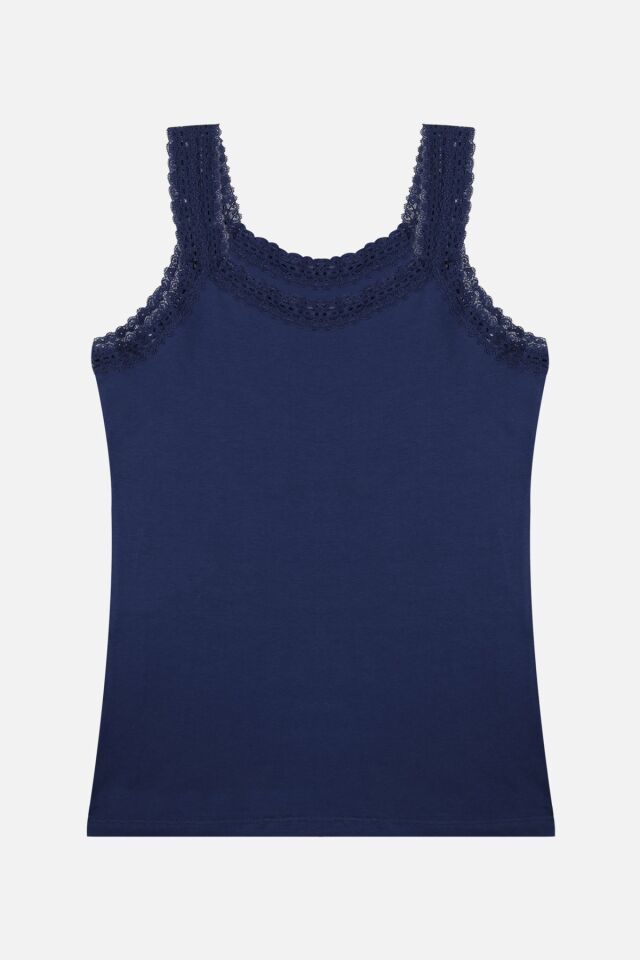 Kadın 2'li Dantel Askılı Atlet Lacivertbeyaz - 2XL - Lacivertbeyaz - 2XL