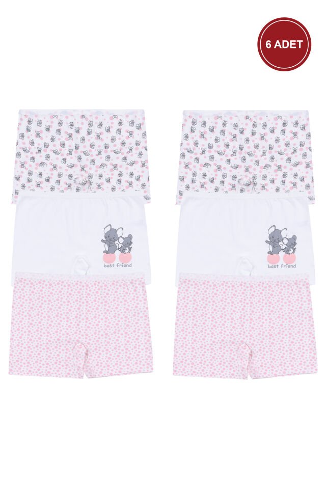 Kız Çocuk Pamuklu 6'lı Baskılı Boxer 5-7 Yaş