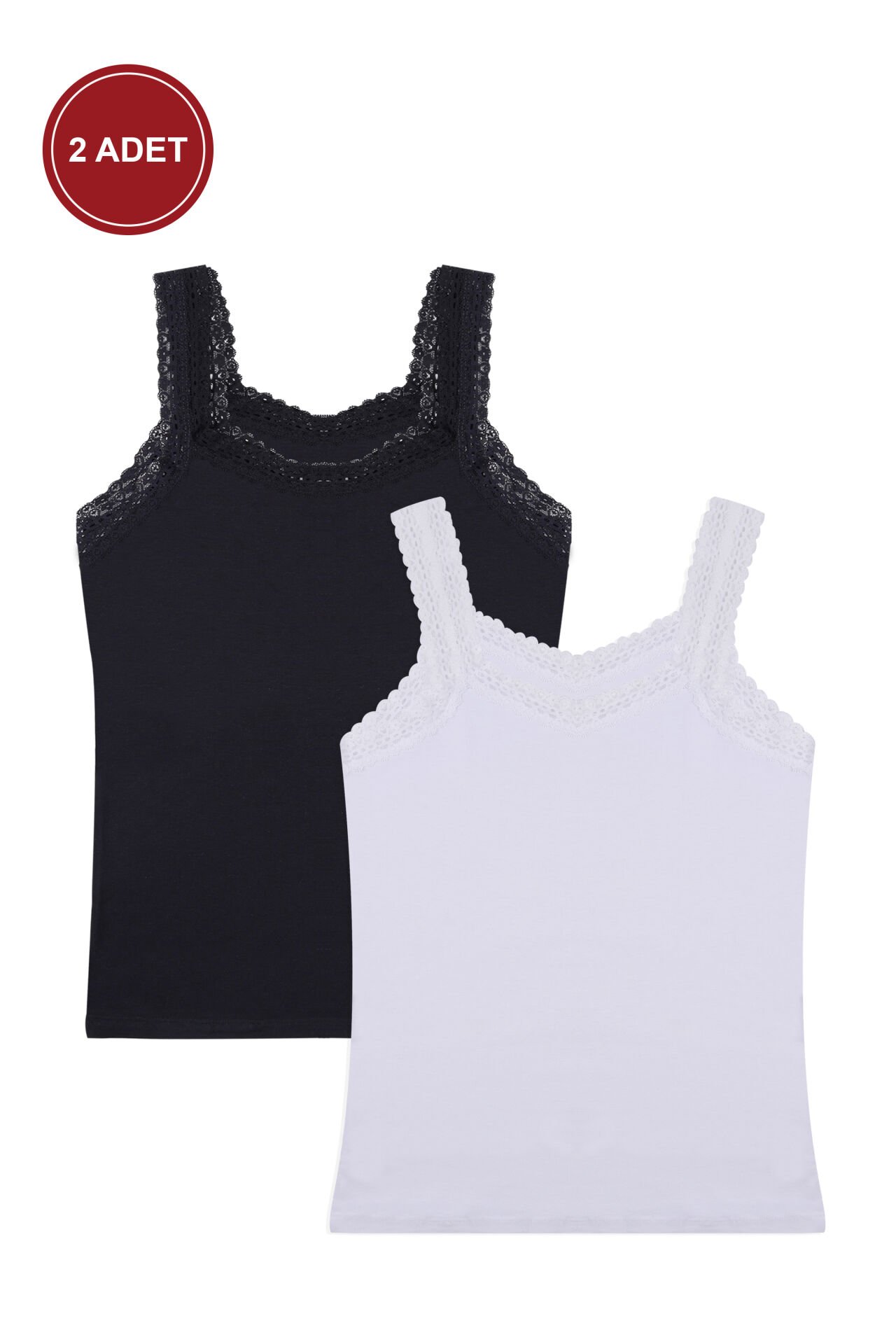 Kadın 2'li Dantel Askılı Atlet Siyahbeyaz - 2XL - Siyahbeyaz - 2XL