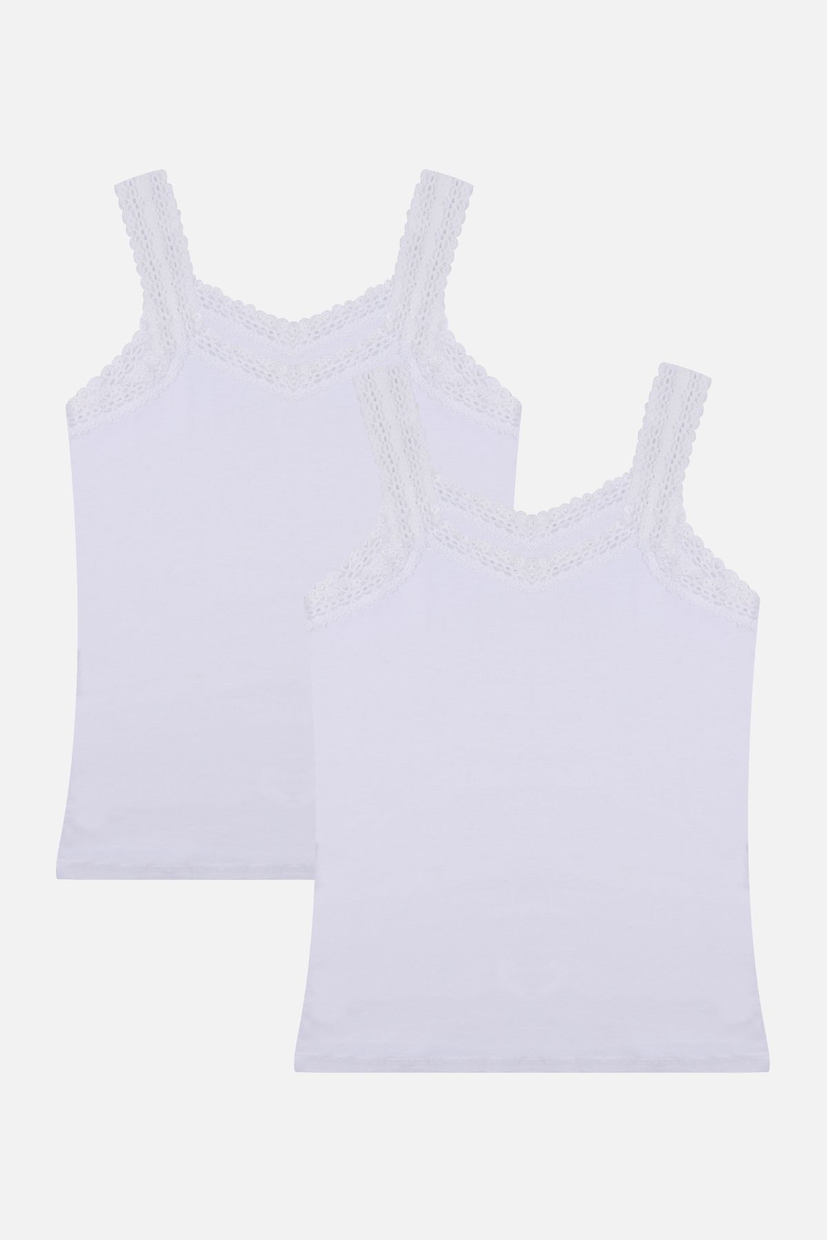 Kadın 2'li Dantel Askılı Atlet Beyaz - L/XL - Beyaz - L/XL