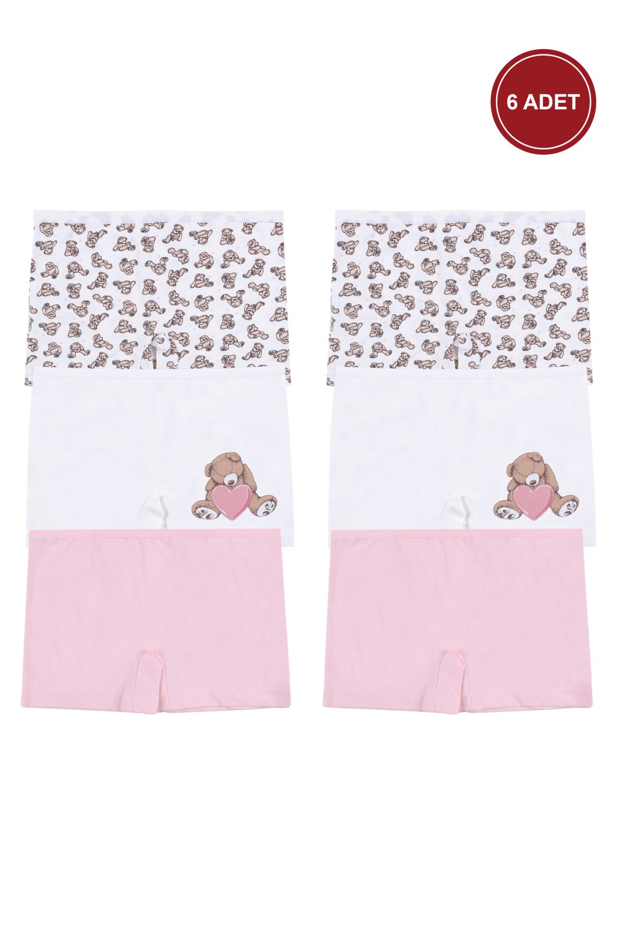 Kız Çocuk Pamuklu 6'lı Baskılı Boxer Pembe - Kahverengi - 3-5 Yaş