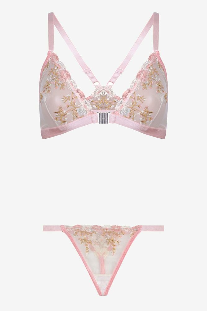 Kadın Çiçekli Desenli Dolgusuz Brodeli Tüllü Sütyen Takım