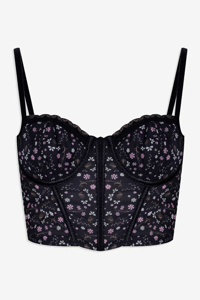 Kadın Çiçekli Desenli Dolgusuz Agraflı Korse Crop Büstiyer