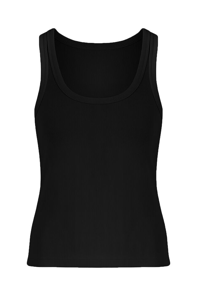 Kadın Pamuklu U Yaka Kaşkorse Atlet Siyah - 2XL