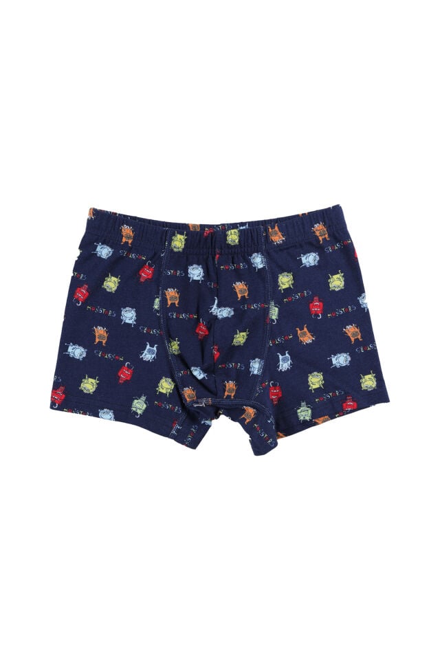 Erkek Çocuk Pamuklu 5'li Baskılı Boxer Mavi - Beyaz - 3-5 Yaş