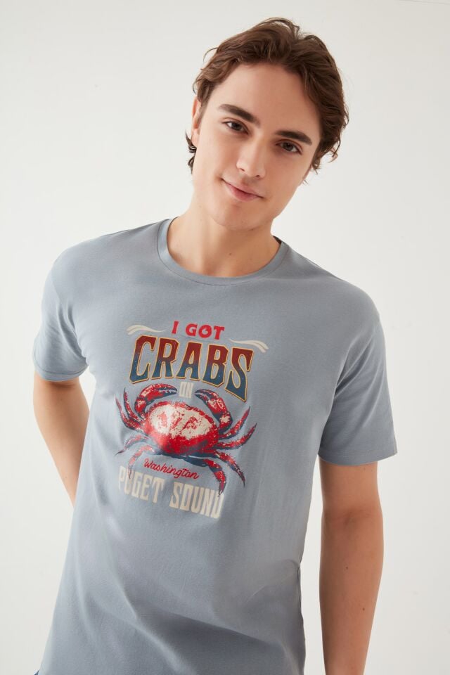 Erkek Pamuklu Kısa Kollu Baskı ve Cep Detaylı Pijama Takımı Mavi - Turuncu - XL