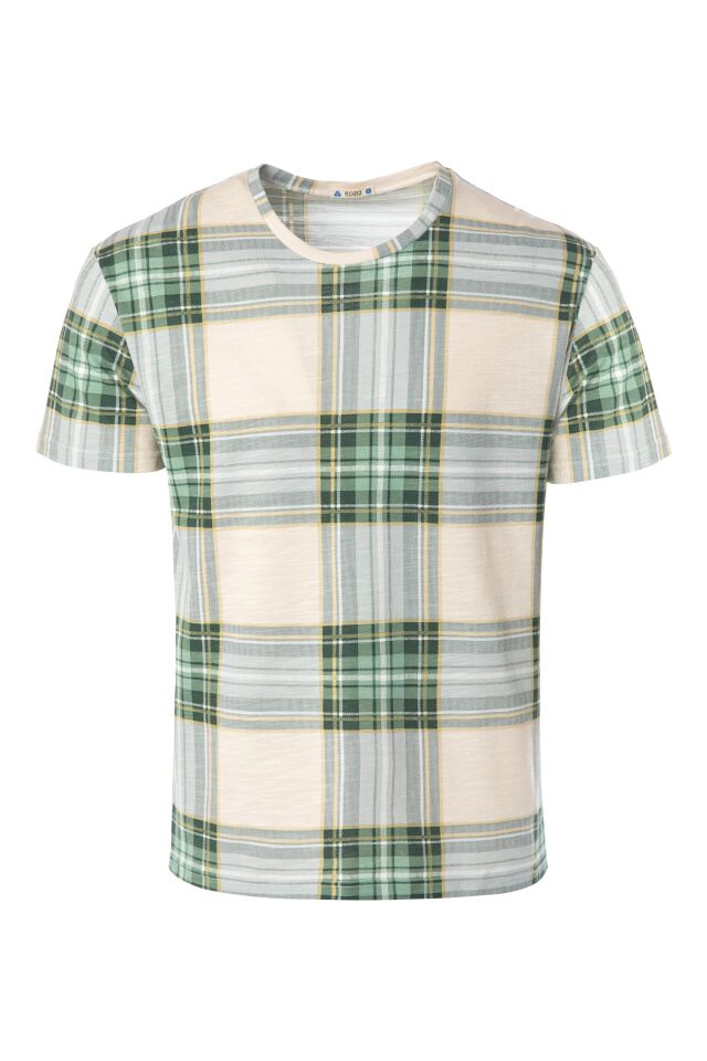 Erkek Pamuklu Yeşil Ekose Desenli Cepli Şort Takım M