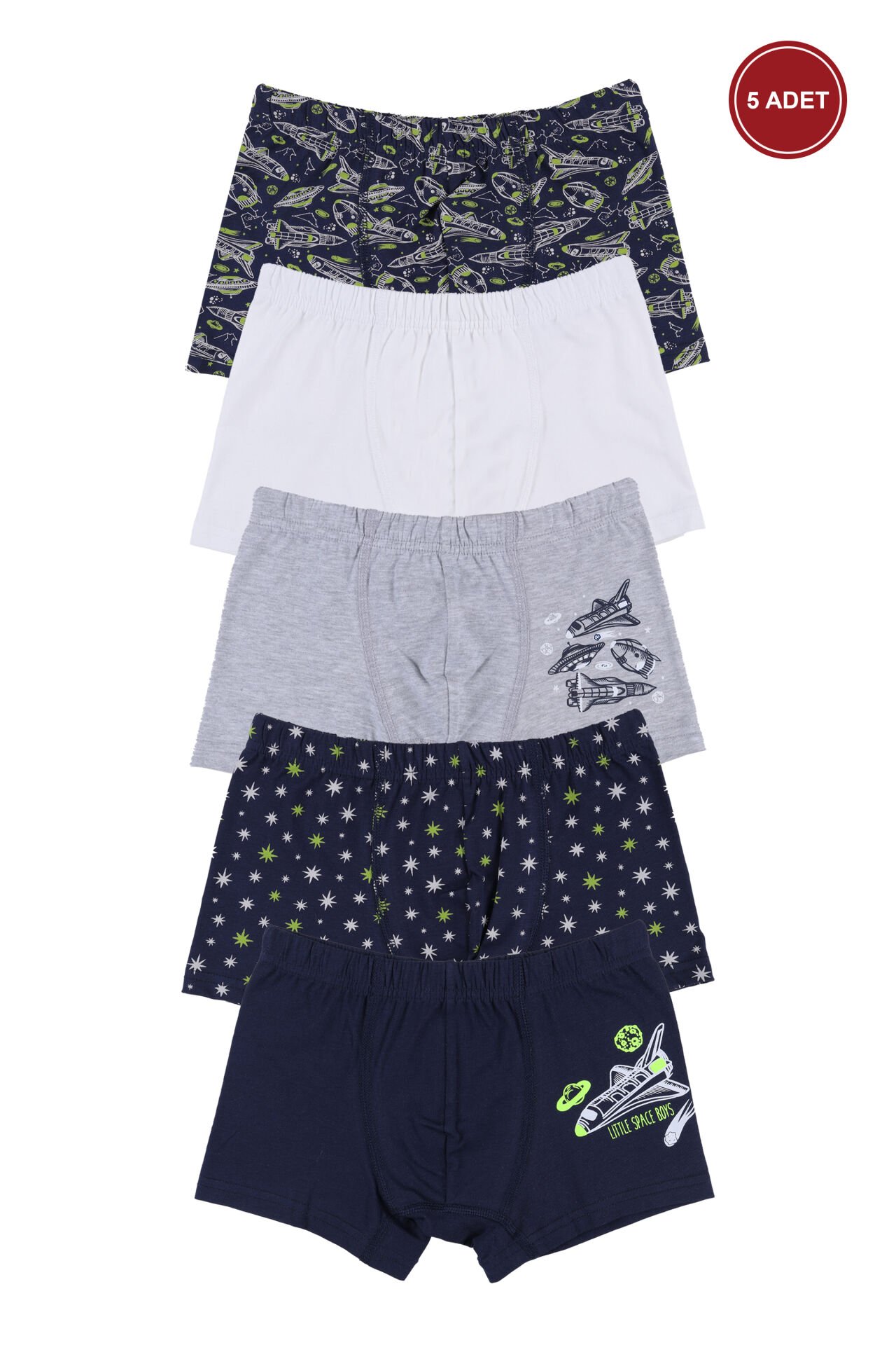 Erkek Çocuk Pamuklu 5'li Baskılı Boxer Lacivert - Gri - 3-5 Yaş