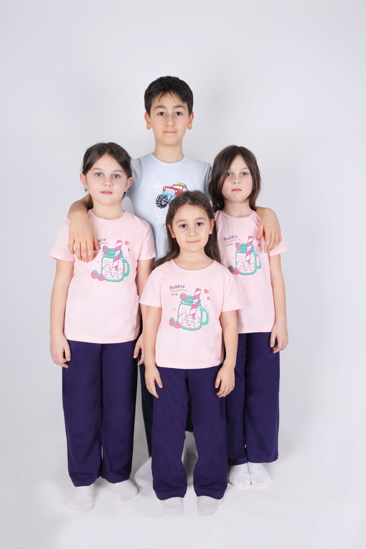 Kız Çocuk Pamuklu Kısa Kollu Baskılı Pijama Takımı