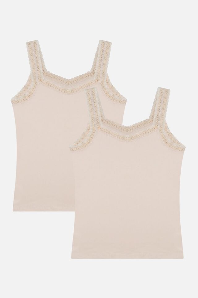 Kadın 2'li Dantel Askılı Atlet Ten - L/XL - Ten - L/XL