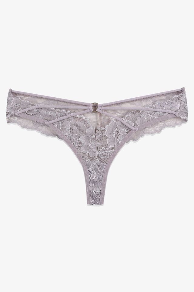 Kadın 3'lü Dantelli-İpli Fantezi Tanga lacivert-vizon-pudra - M - lacivert-vizon-pudra - M