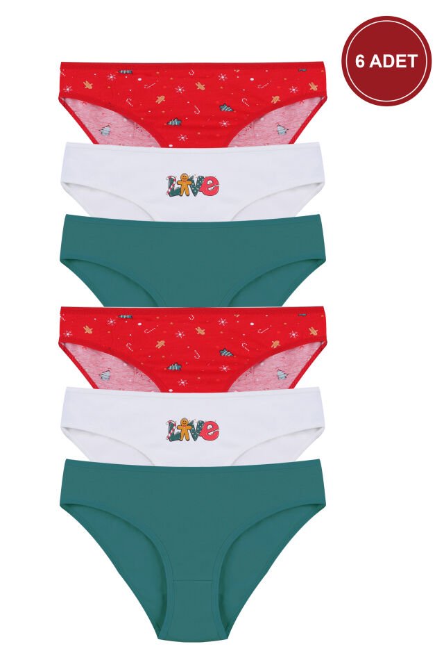 Kadın 3'lü Pamuklu Basic Külot Yeşil - Kırmızı - Beyaz - L - XL