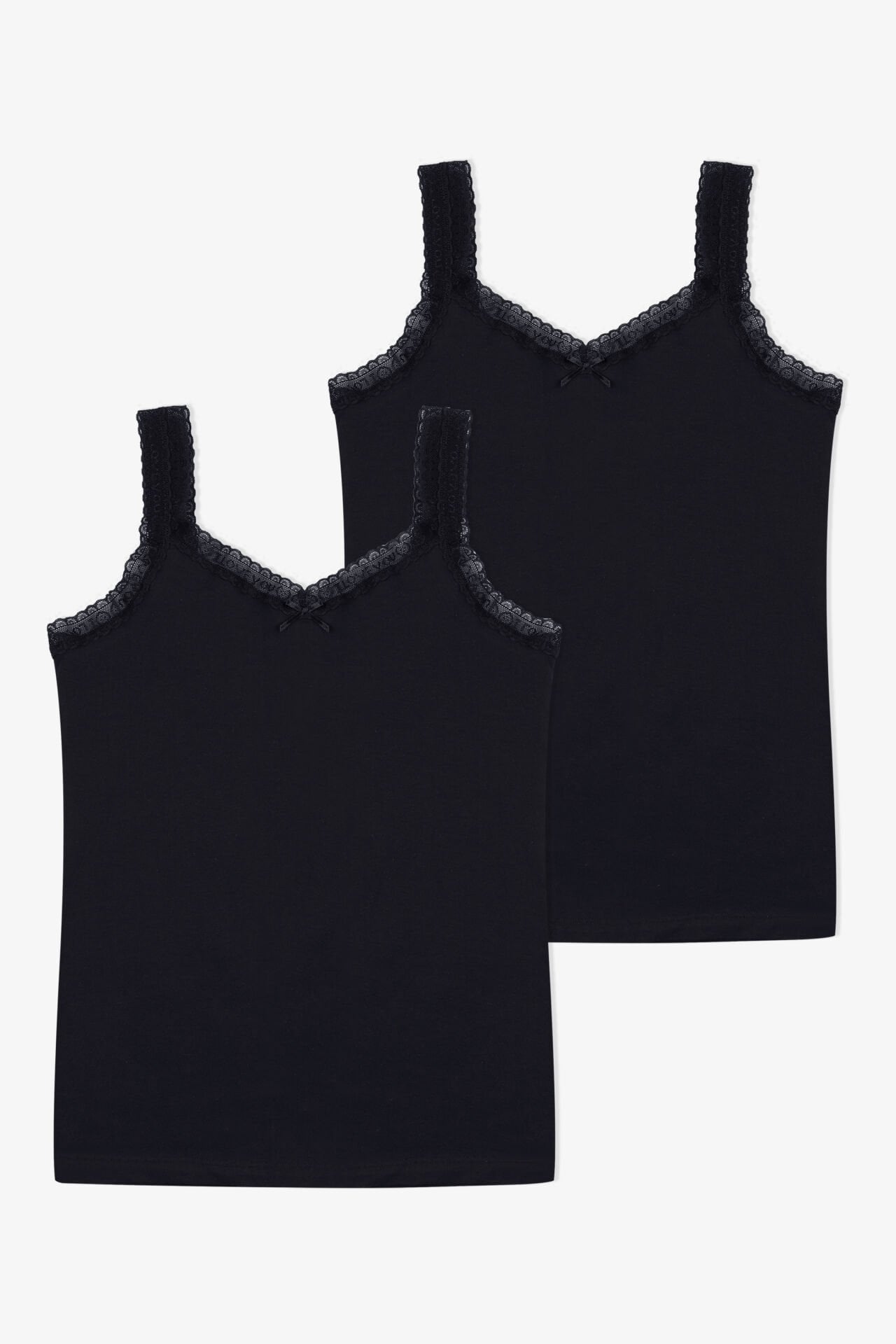 Kadın Pamuklu 2’li Kol Yaka Dantelli Geniş Askılı Atlet Siyah - L-XL