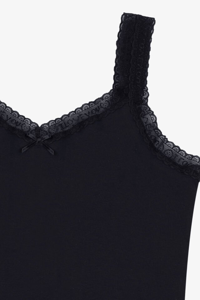Kadın Pamuklu 2’li Kol Yaka Dantelli Geniş Askılı Atlet Siyah - L-XL