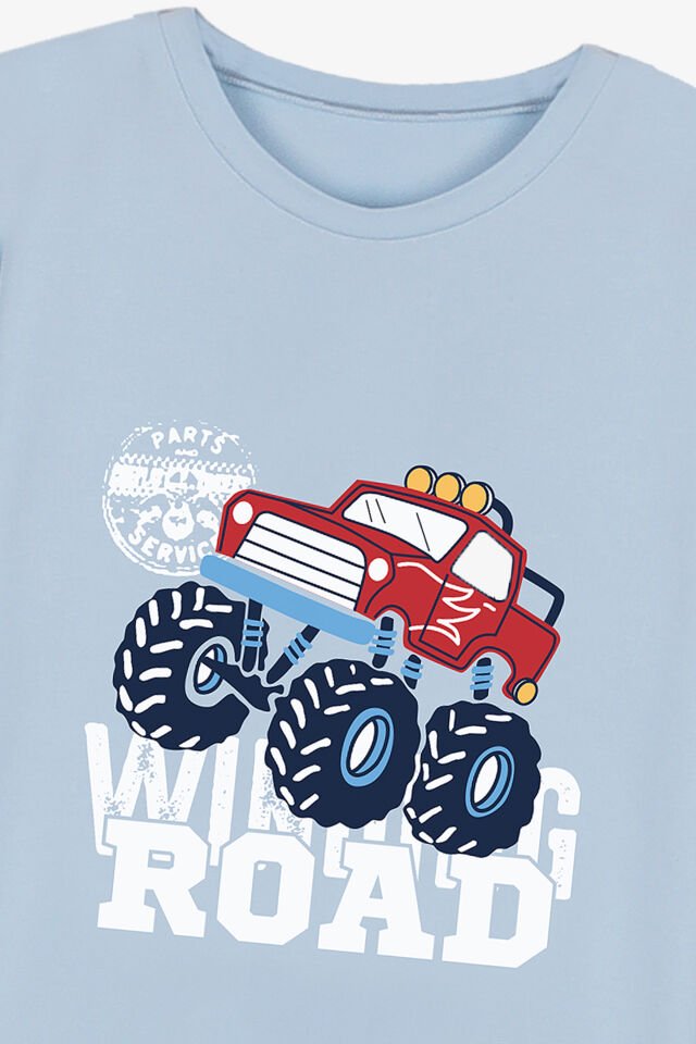 Erkek Çocuk Pamuklu Kısa Kollu Baskılı Pijama Takımı 9-10 Yaş - Mavi - Lacivert