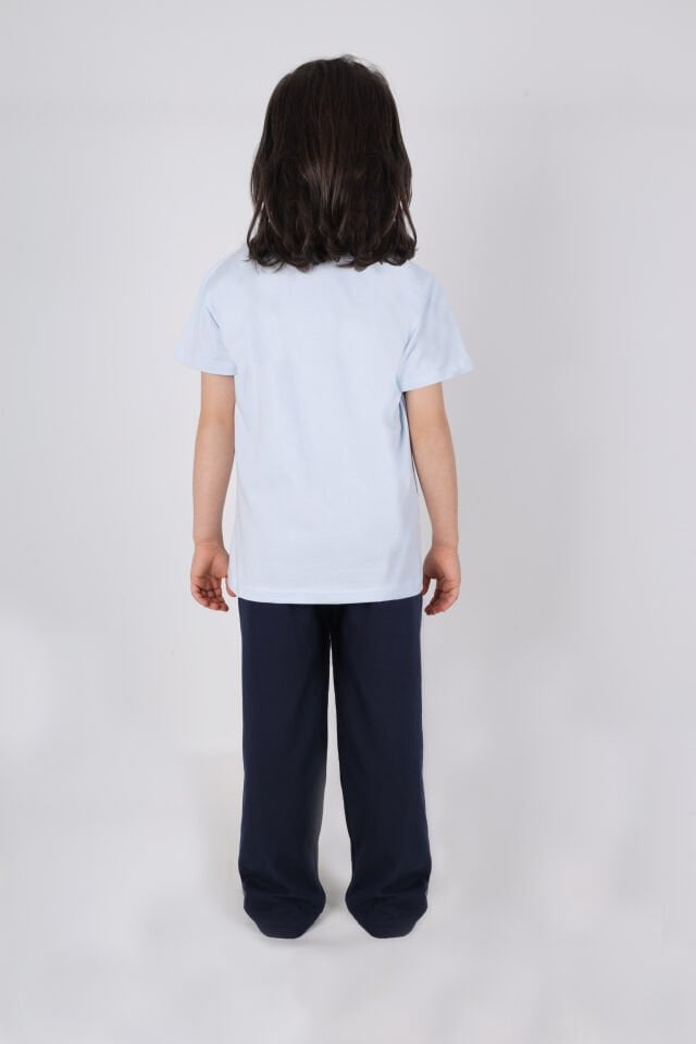 Erkek Çocuk Pamuklu Kısa Kollu Baskılı Pijama Takımı Mavi - Lacivert - 7-8 Yaş
