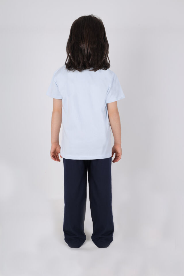 Erkek Çocuk Pamuklu Kısa Kollu Baskılı Pijama Takımı Mavi - Lacivert - 7-8 Yaş