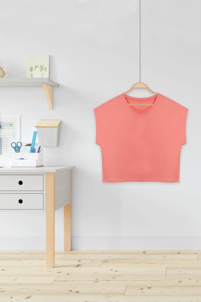 Genç Kız Pamuklu Oversize Kısa Kollu Crop Tshirt