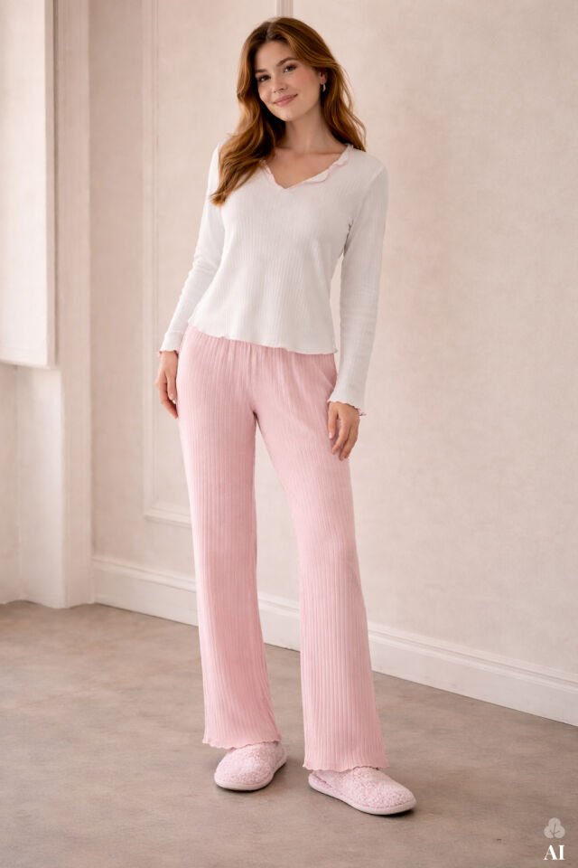 Kadın Soft Touch Fitilli Uzun Kollu Pijama Takımı XL