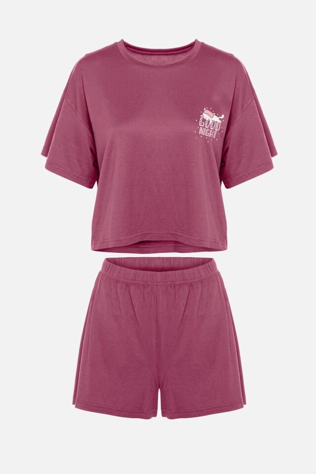 Kadın Yumuşak Dokulu Kısa Kollu Şortlu Pijama Takımı Pudra - L