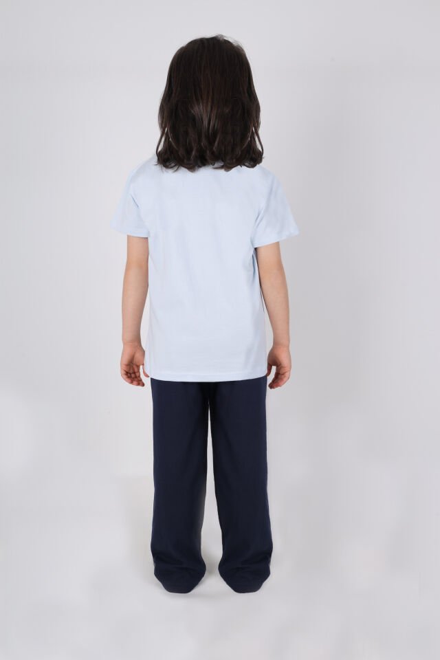 Erkek Çocuk Pamuklu Kısa Kollu Baskılı Pijama Takımı Mavi - Lacivert - 9-10 Yaş